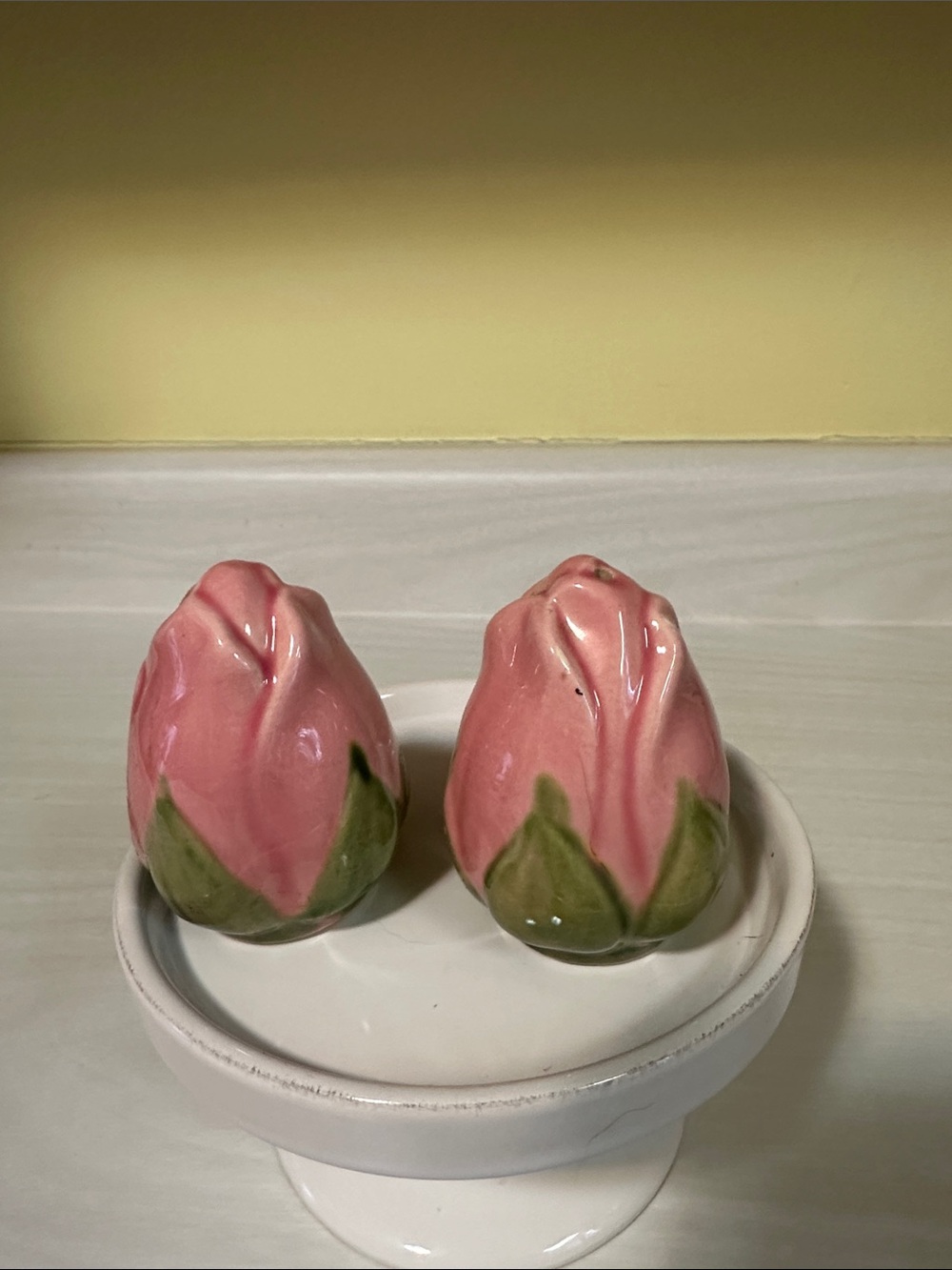 Pink Ceramic Rosebud Salt and Pepper Shakers - Floral Home Accent